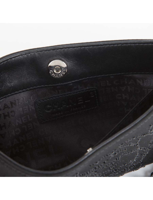 CHANEL evening clutch in black Duchess satin silk