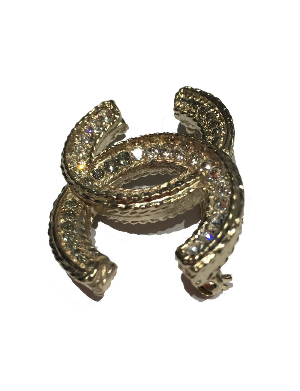 Broche CC CHANEL en strass et métal doré