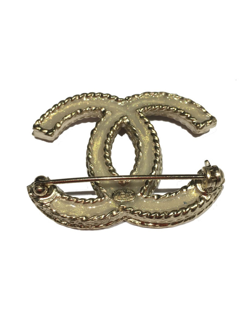 Broche CC CHANEL en strass et métal doré