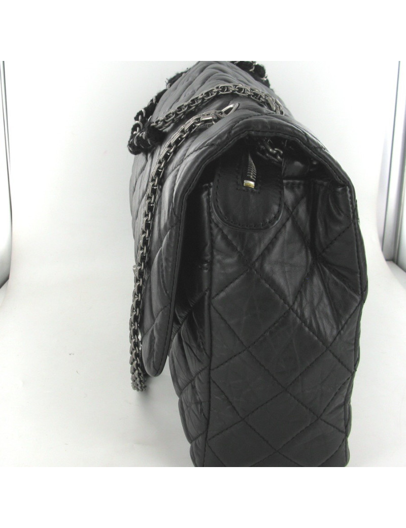 Sac CHANEL mi caméra en tweed noir mi 2.55 en cuir vieilli noir