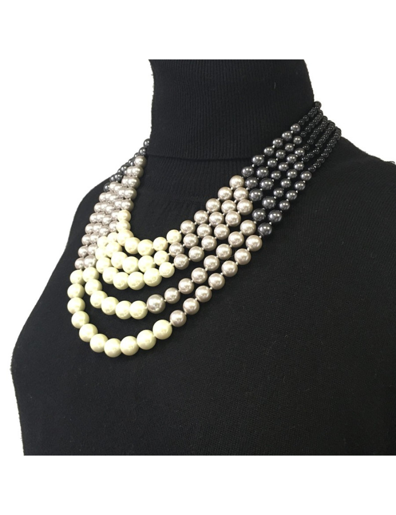Collier 5 rangs CHANEL en perles nacrées beige, gris, anthracite et noir