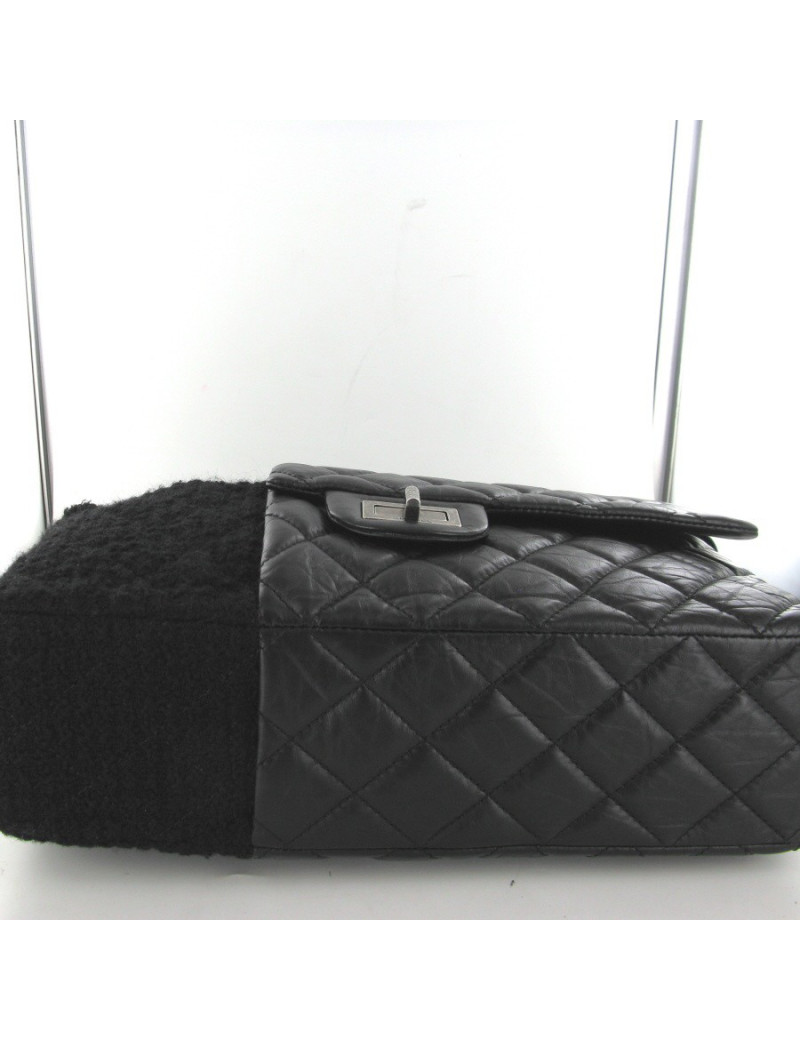 Sac CHANEL mi caméra en tweed noir mi 2.55 en cuir vieilli noir