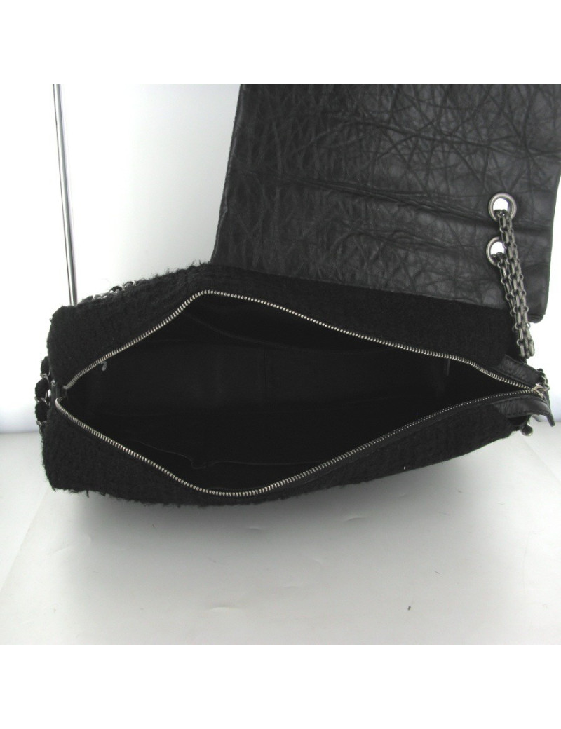 Sac CHANEL mi caméra en tweed noir mi 2.55 en cuir vieilli noir