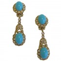 KENNETH JAY LANE clips in gilded metal, rhinestones and turquoise earrings