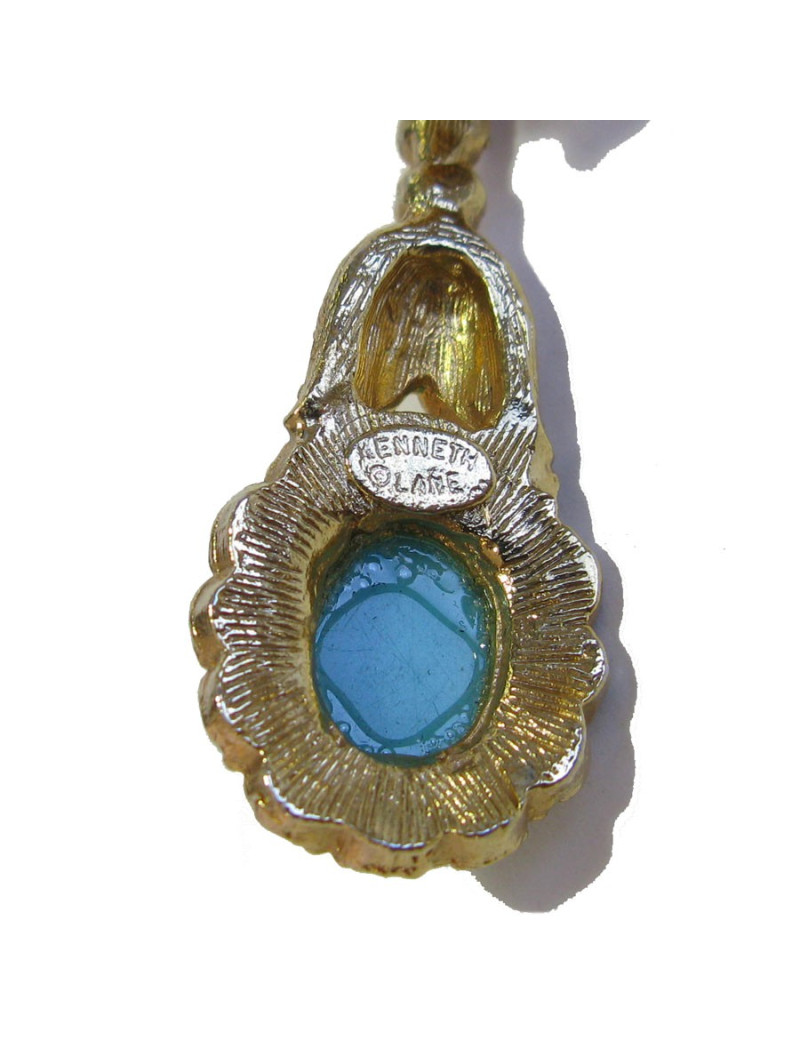 xxx Boucles d'oreille clips KENNETH JAY LANE en métal doré, strass et turquoise