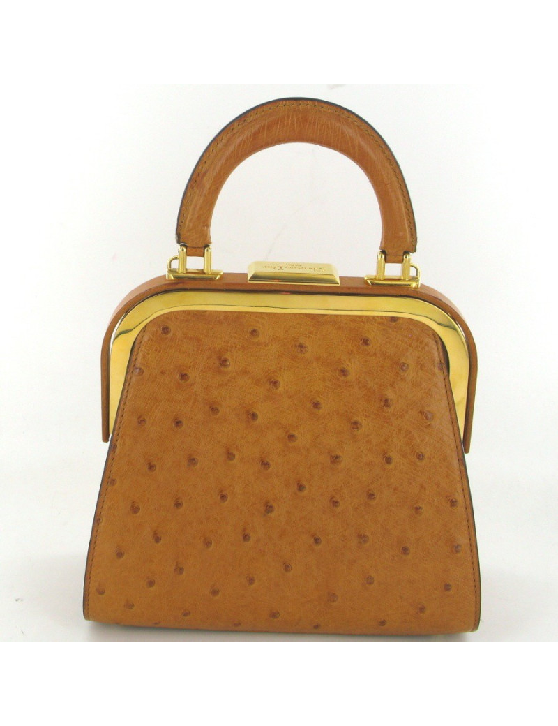 Sac CHRISTIAN DIOR en cuir d'autruche couleur camel
