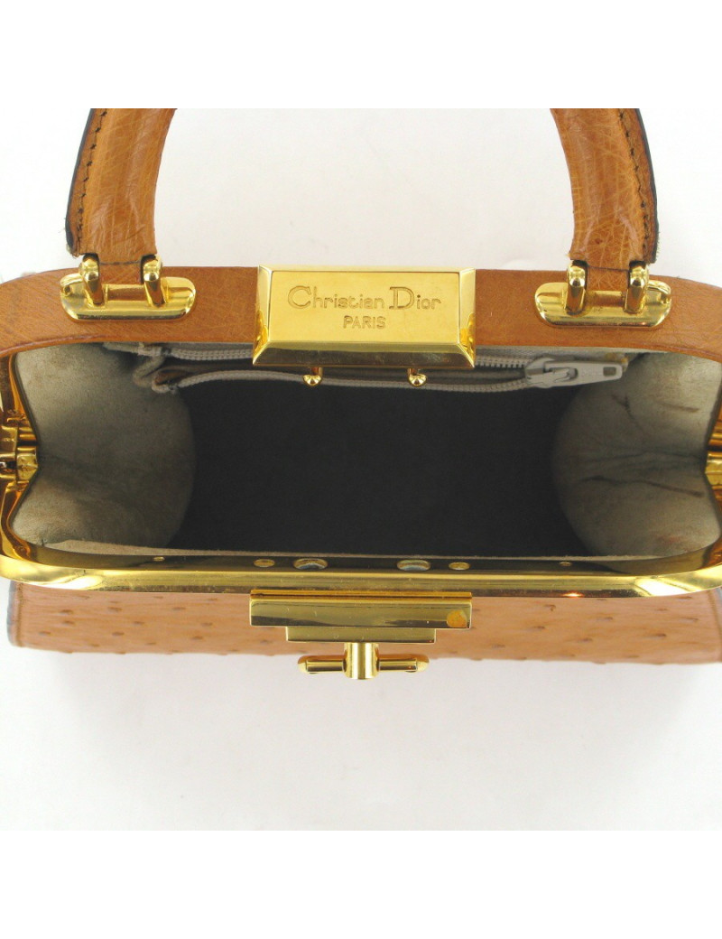 Sac CHRISTIAN DIOR en cuir d'autruche couleur camel