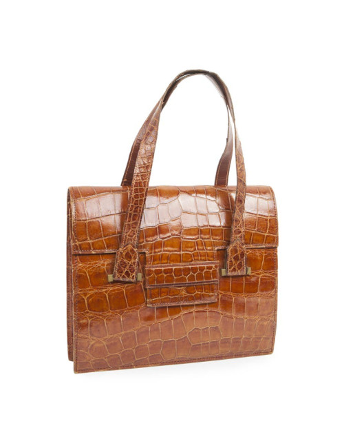 HERMES Vintage '24 faubourg' handbag in camel aligator