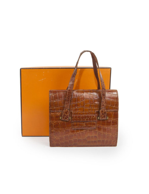 HERMES Vintage '24 faubourg' handbag in camel aligator