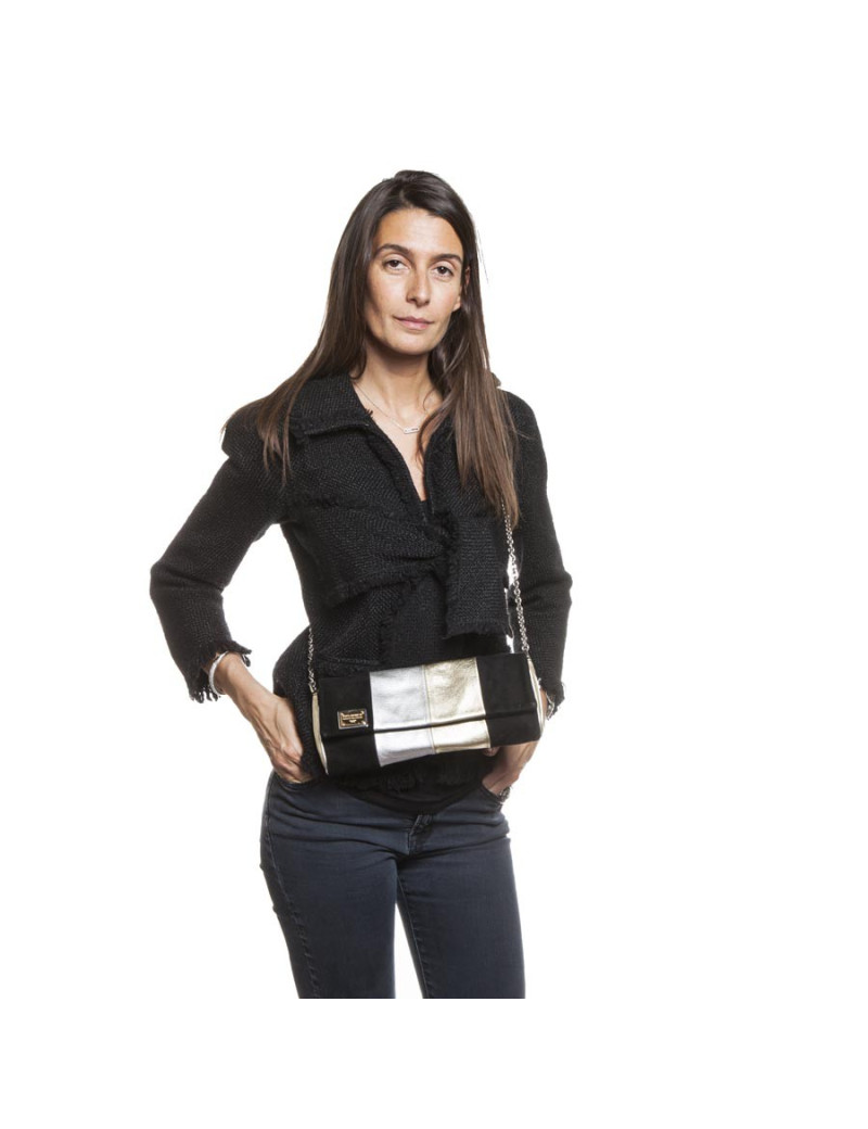 DOLCE & GABBANA handbag in siver and gilt bicolored leather and black suede