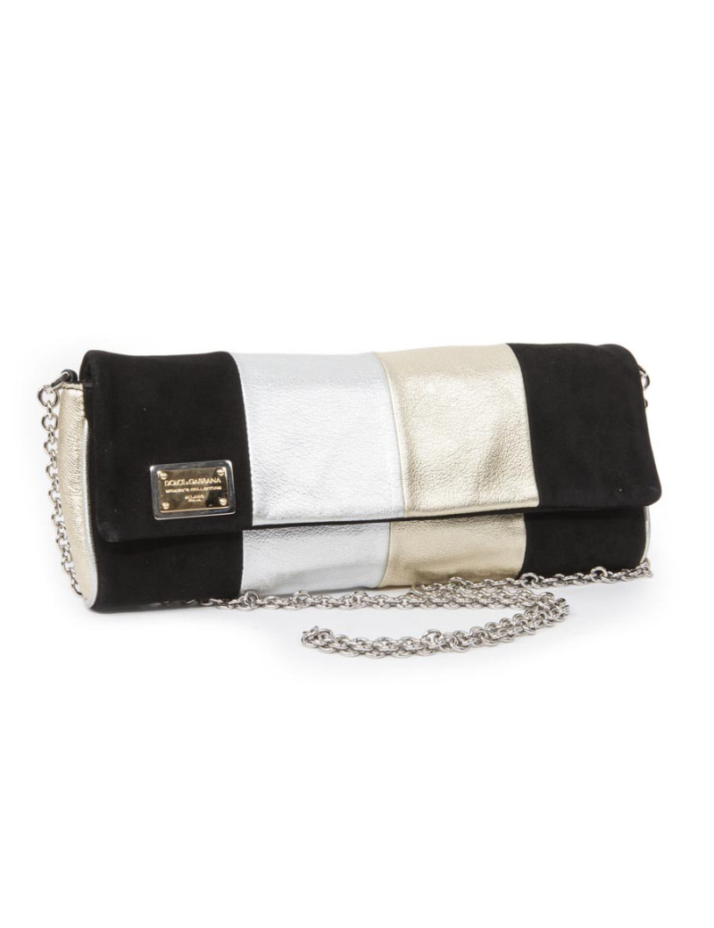 DOLCE & GABBANA handbag in siver and gilt bicolored leather and black suede