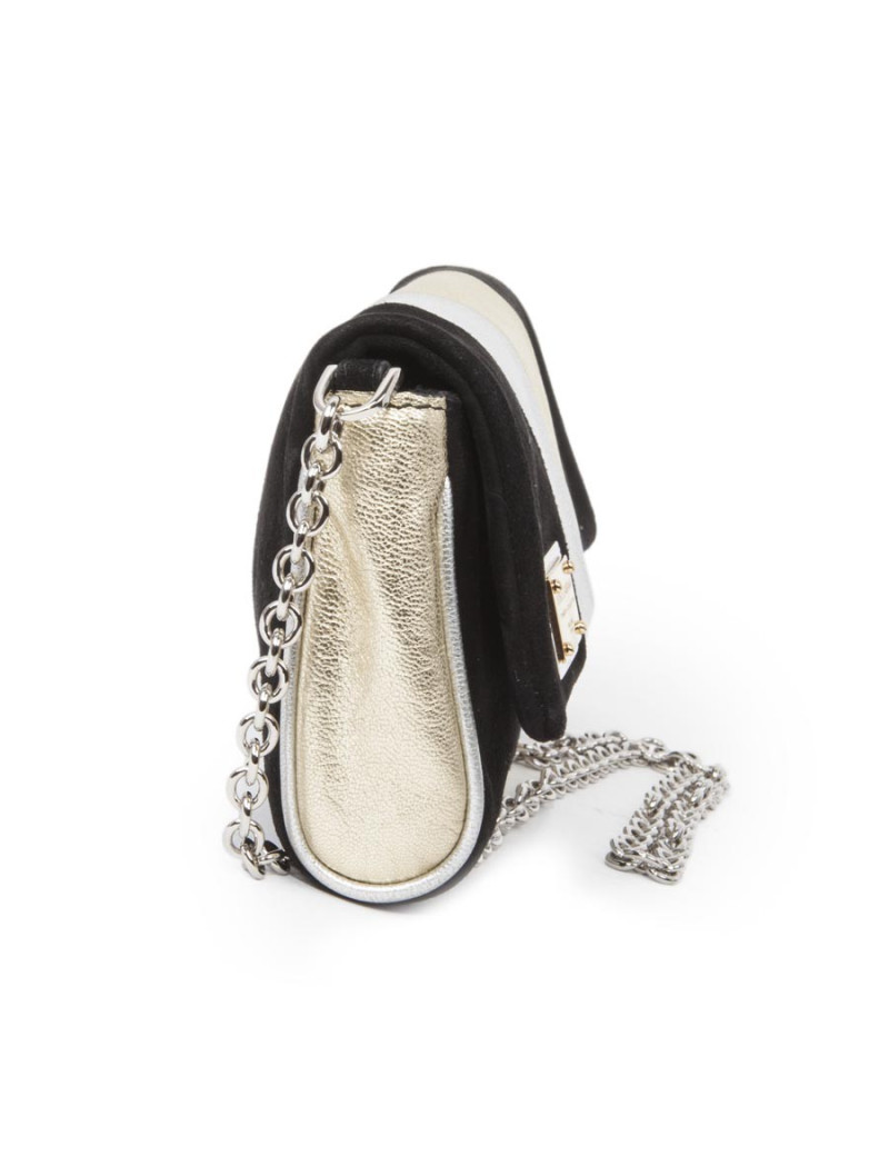 Pochette DOLCE & GABBANA cuir grainé doré/ argenté et daim noir