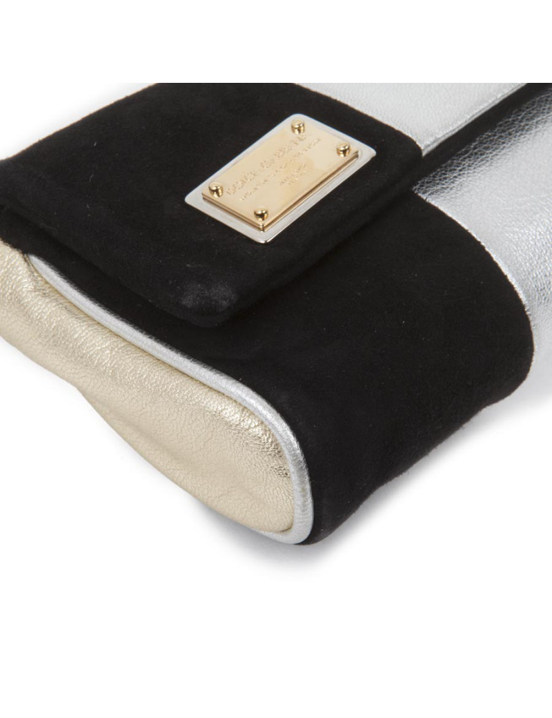 Pochette DOLCE & GABBANA cuir grainé doré/ argenté et daim noir