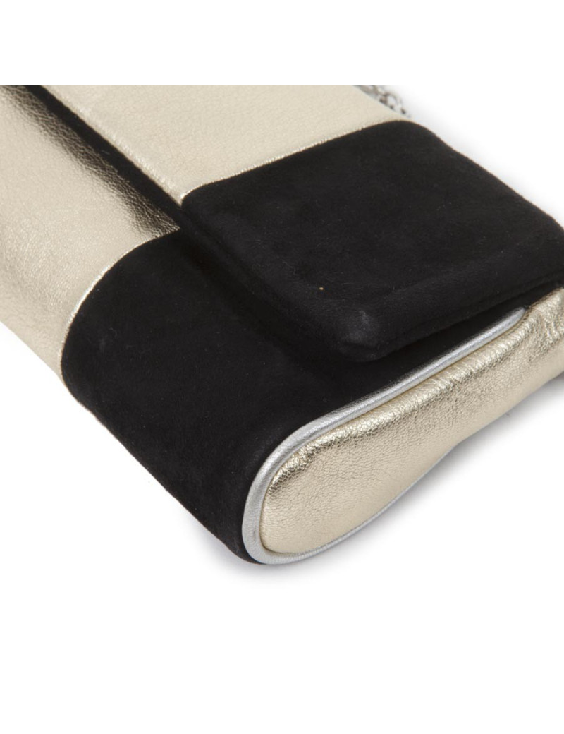 Pochette DOLCE & GABBANA cuir grainé doré/ argenté et daim noir