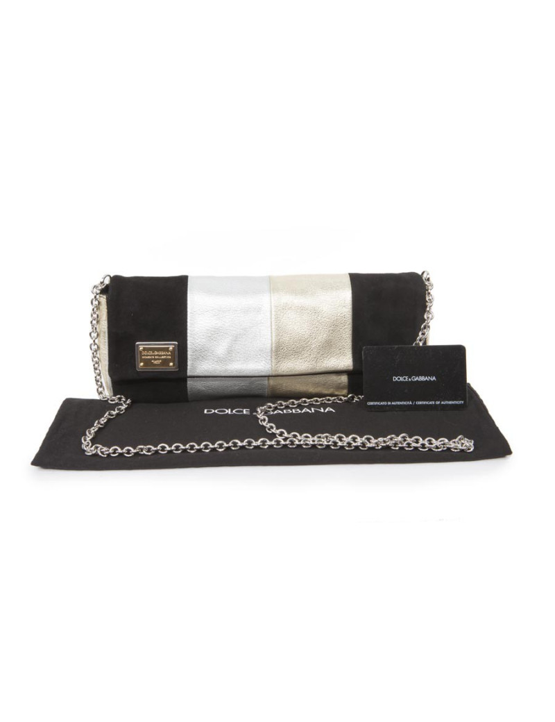 DOLCE & GABBANA handbag in siver and gilt bicolored leather and black suede