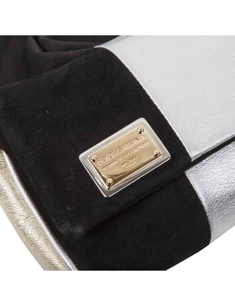 DOLCE & GABBANA handbag in siver and gilt bicolored leather and black suede