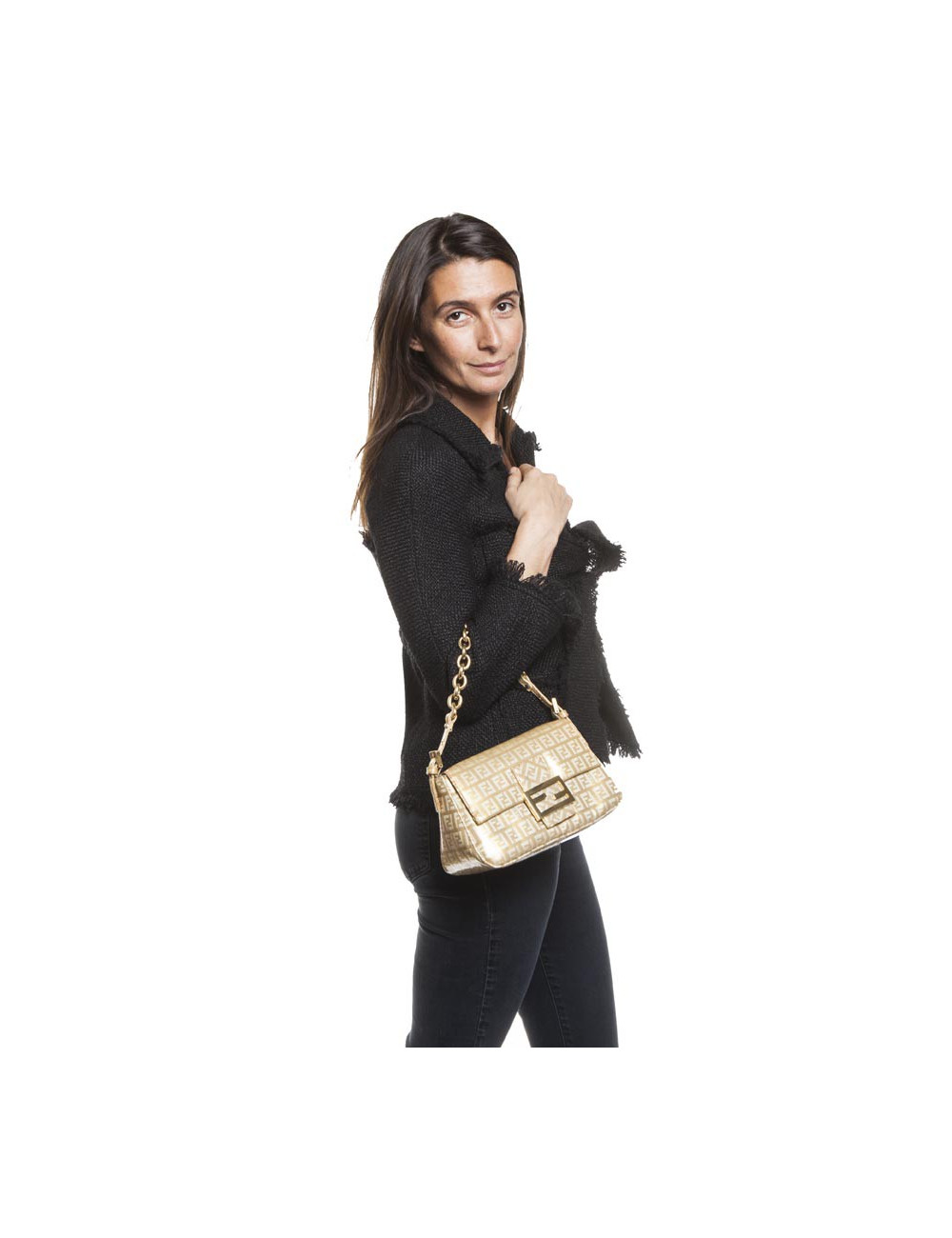 Sac FENDImonogram doré verni