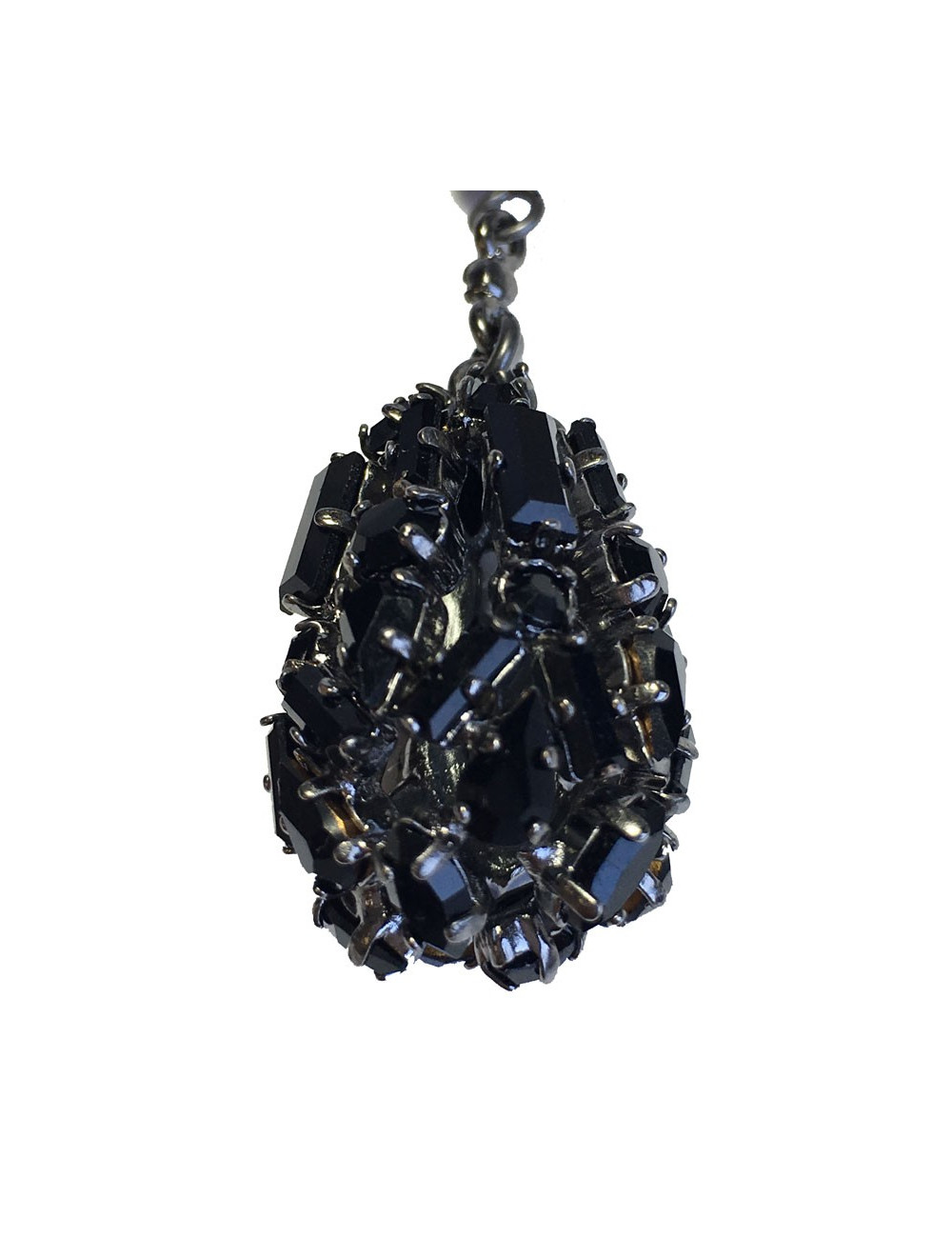 Boucles d'oreille clips pendantes anonyme en strass, perles et brillants noirs