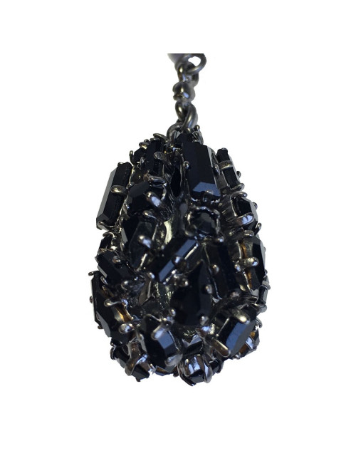 Boucles d'oreille clips pendantes anonyme en strass, perles et brillants noirs