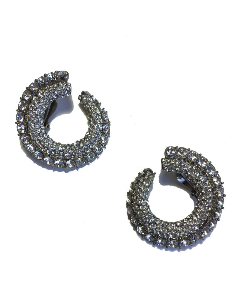 Boucles d'oreille clips en métal argenté et strass