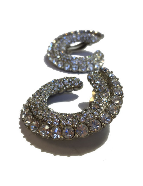 Boucles d'oreille clips sans marque en métal argenté et strass