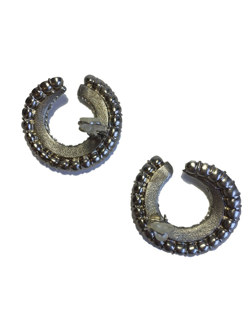 Boucles d'oreille clips en métal argenté et strass