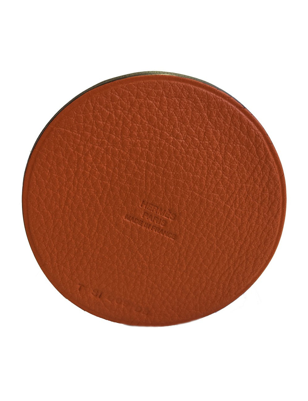 Pot à crayon HERMES modèle Evelyn en taurillon étoupe/potiron