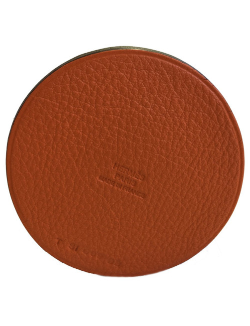 Pot à crayon HERMES modèle Evelyn en taurillon étoupe/potiron