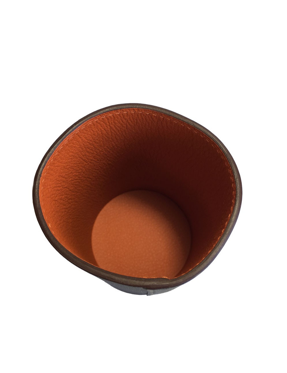 Pot à crayon HERMES modèle Evelyn en taurillon étoupe/potiron