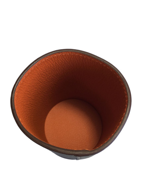 Pot à crayon HERMES modèle Evelyn en taurillon étoupe/potiron