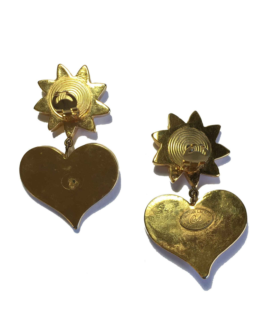 Boucles d'oreille clips CHRISTIAN LACROIX pendantes coeur