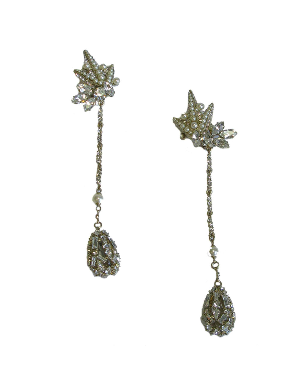 Boucles d'oreille clips pendantes anonyme en strass, perles et brillants