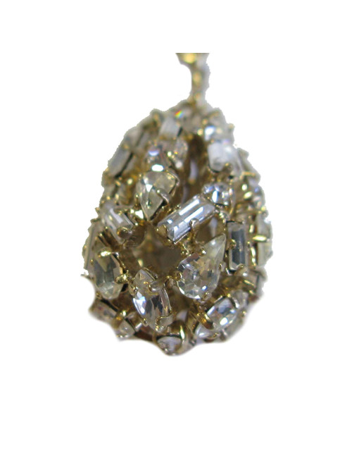 Boucles d'oreille clips pendantes anonyme en strass, perles et brillants