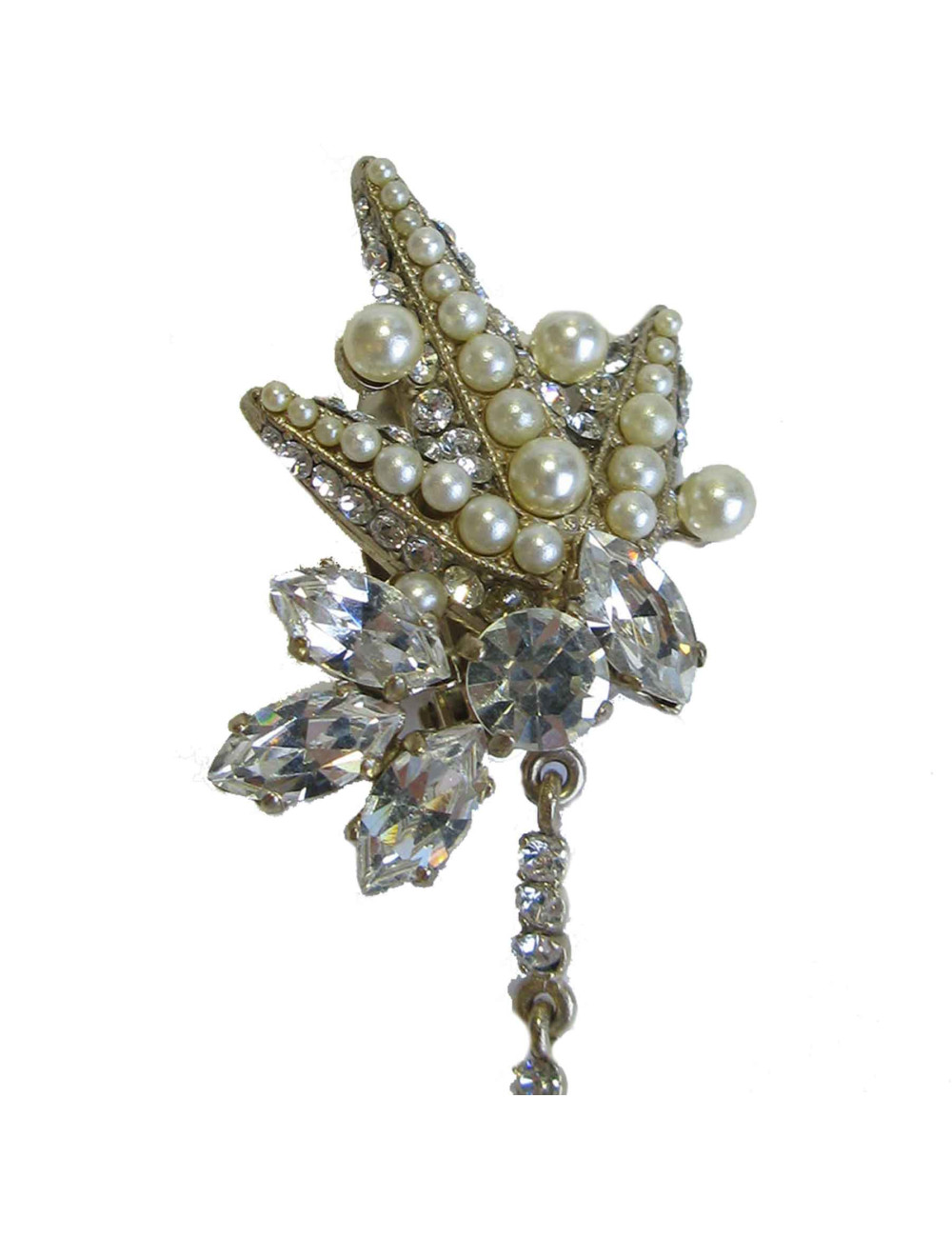 Boucles d'oreille clips pendantes anonyme en strass, perles et brillants