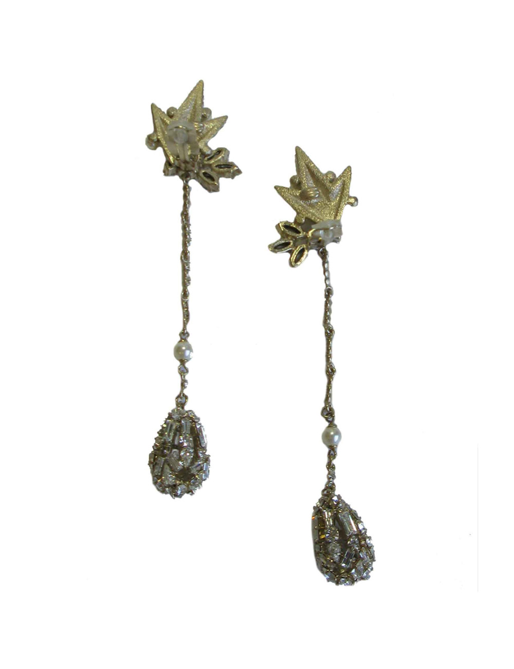 Boucles d'oreille clips pendantes anonyme en strass, perles et brillants