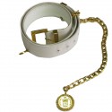 CHANEL vintage belt in white leather and gilded metal chain