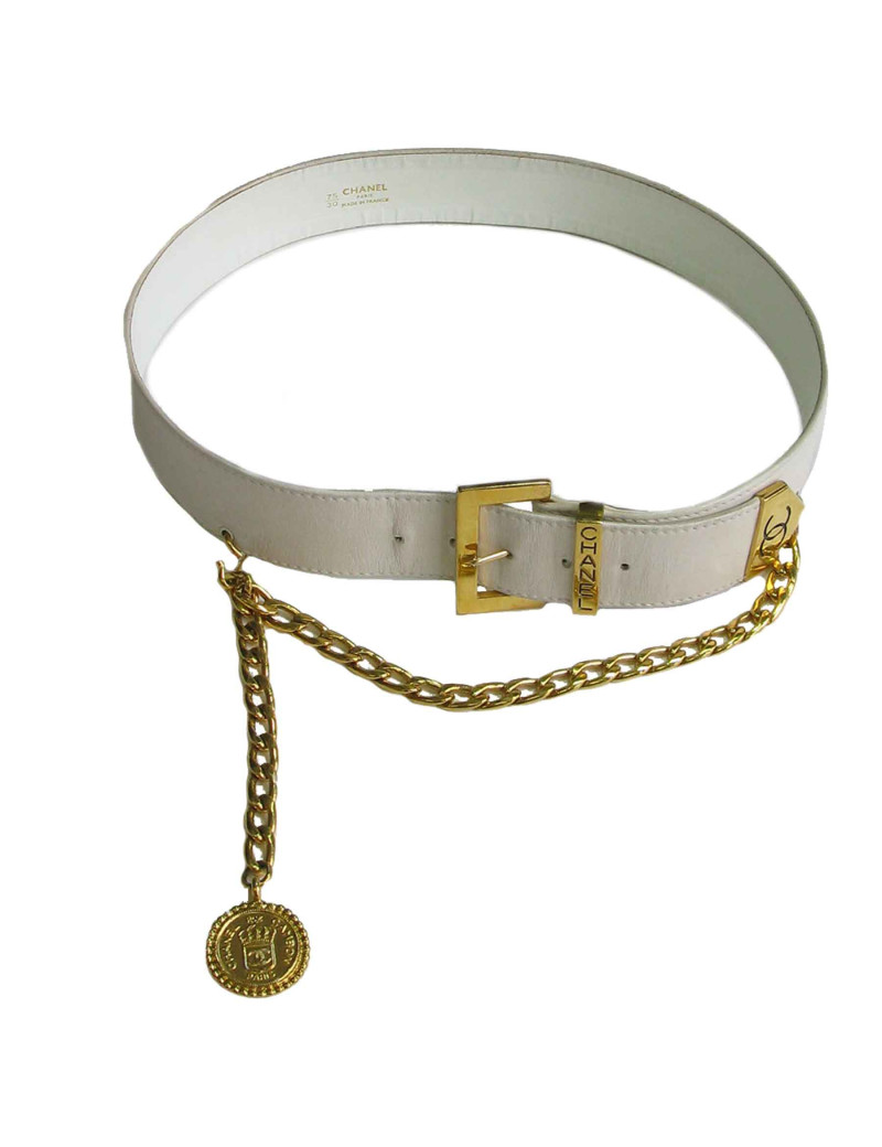 xxx Ceinture CHANEL blanche et chaine dorée vintage