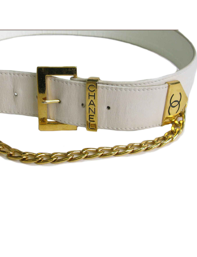 xxx Ceinture CHANEL blanche et chaine dorée vintage