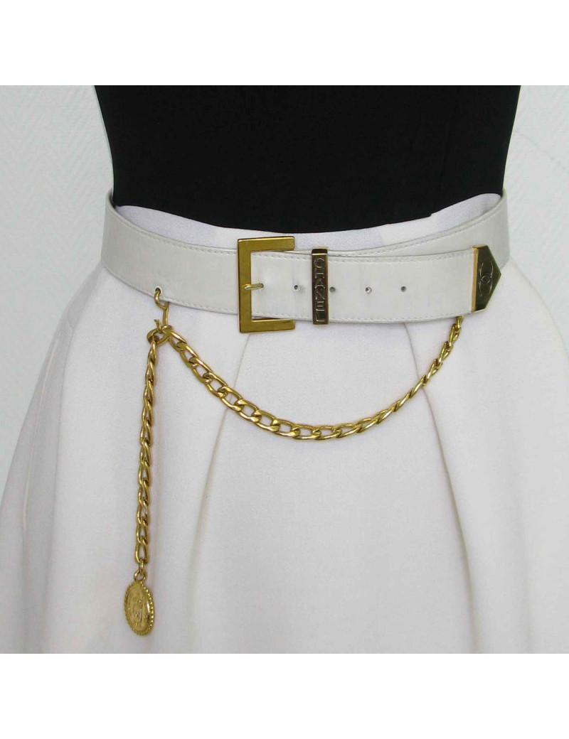 Ceinture CHANEL blanche et chaine dorée vintage