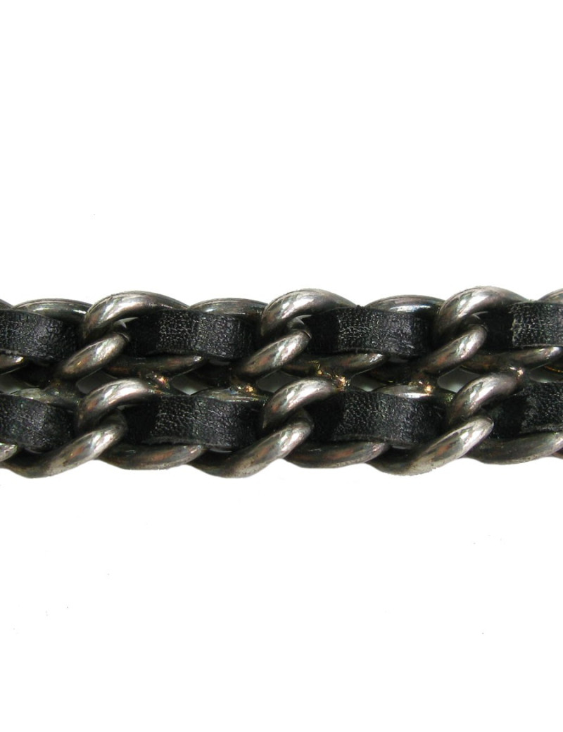 Ceinture CHANEL chaine argent et cuir noir Vintage
