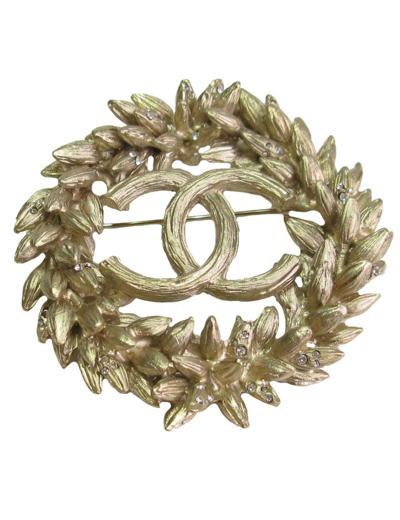 Broche CHANEL Epi de blé en métal doré or mat et strass