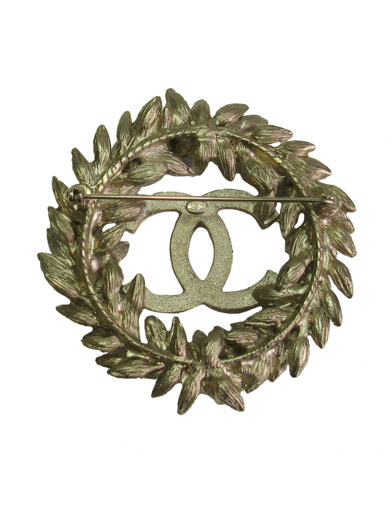 Broche CHANEL Epi de blé en métal doré or mat et strass