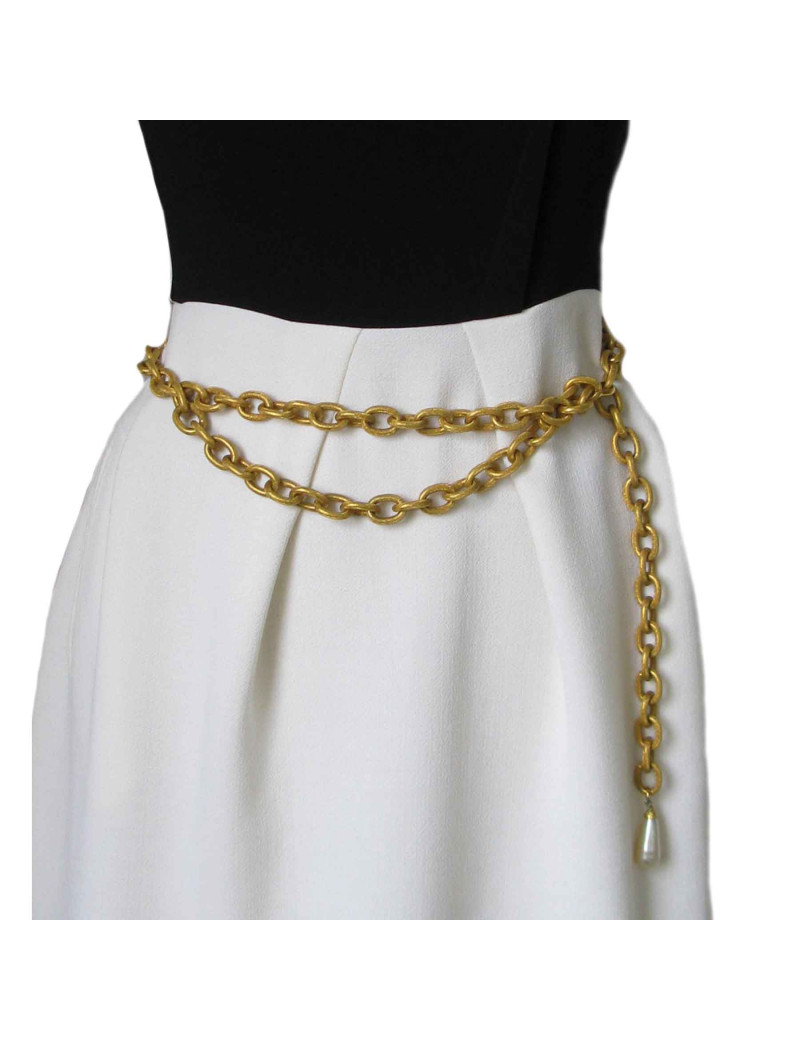CHANEL necklace gold engine-turned metal belt