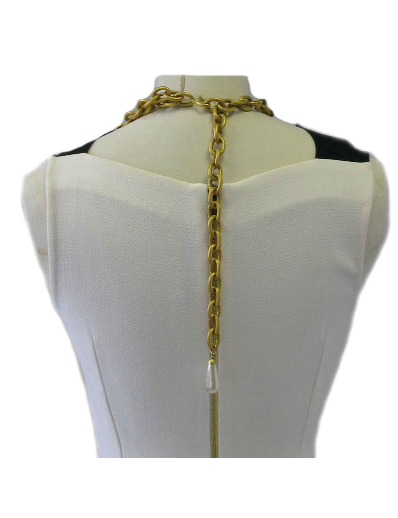 Ceinture  sautoir CHANEL en métal guilloché doré