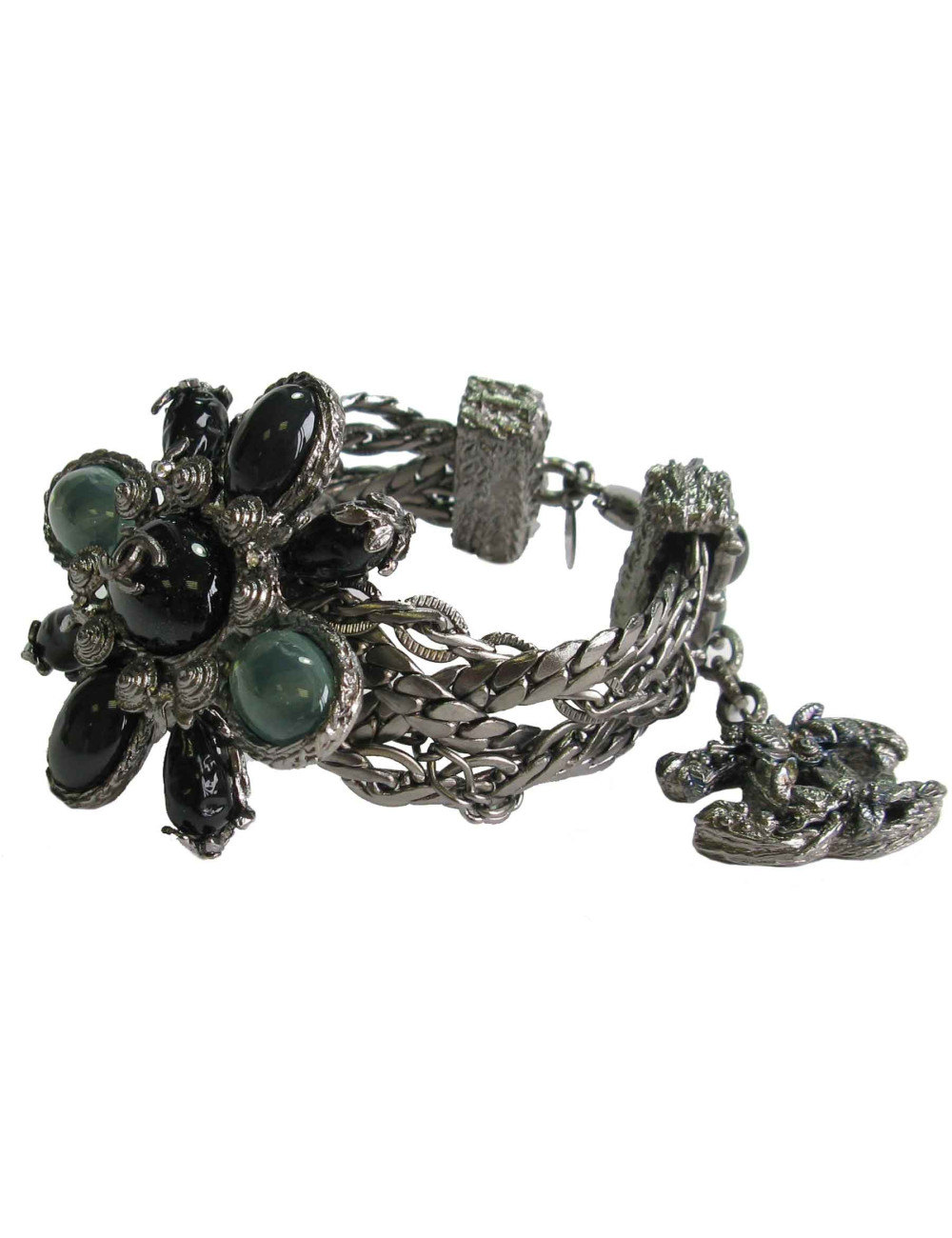 Bracelet CHANEL sur broche croix argent vieilli 