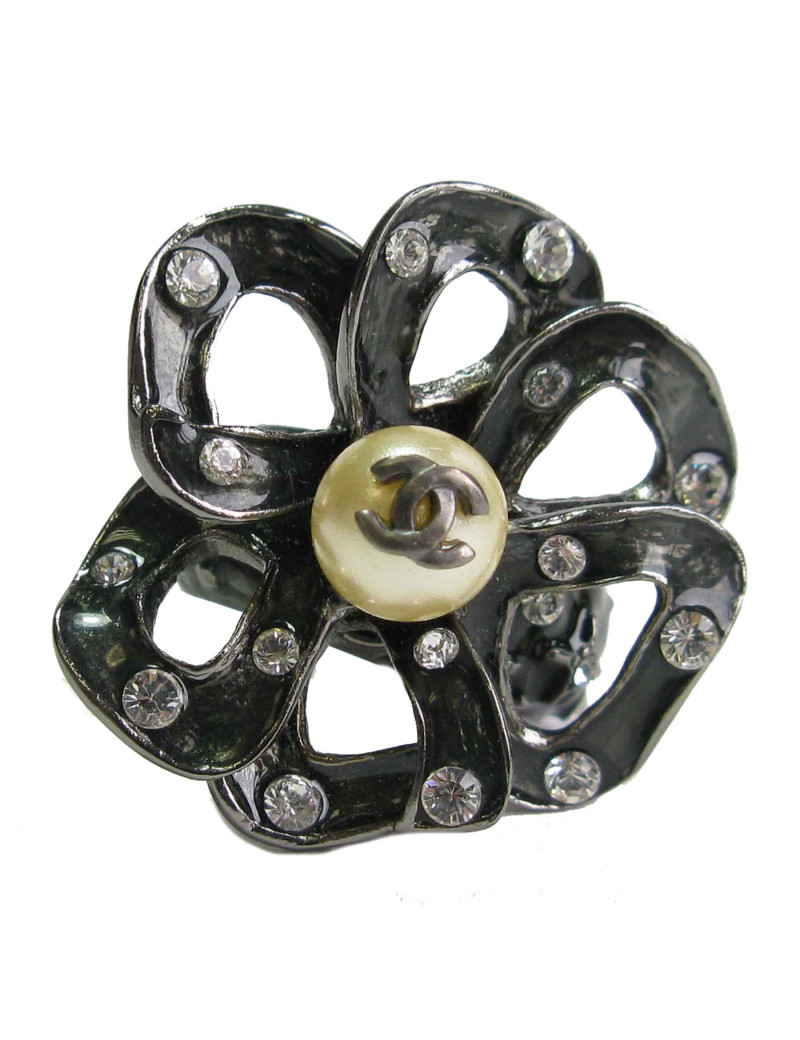 Bague fleur CHANNEL avec perle et strass