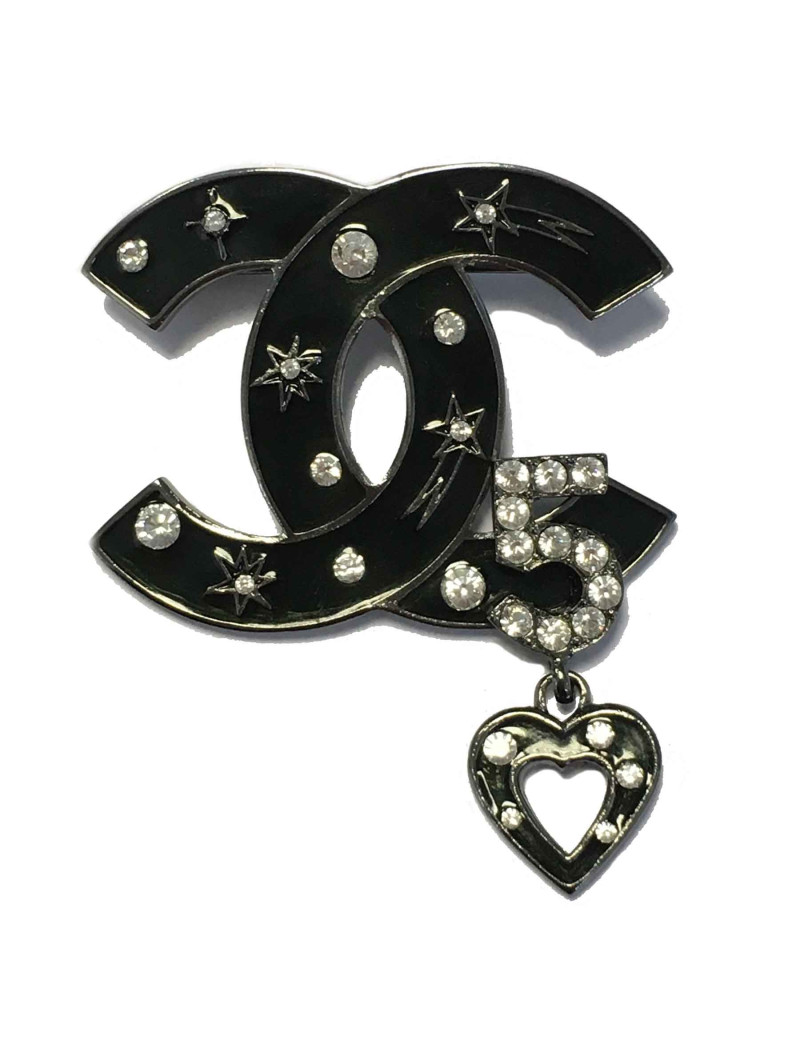 Broche CHANEL CC n° 5 émaillée noire