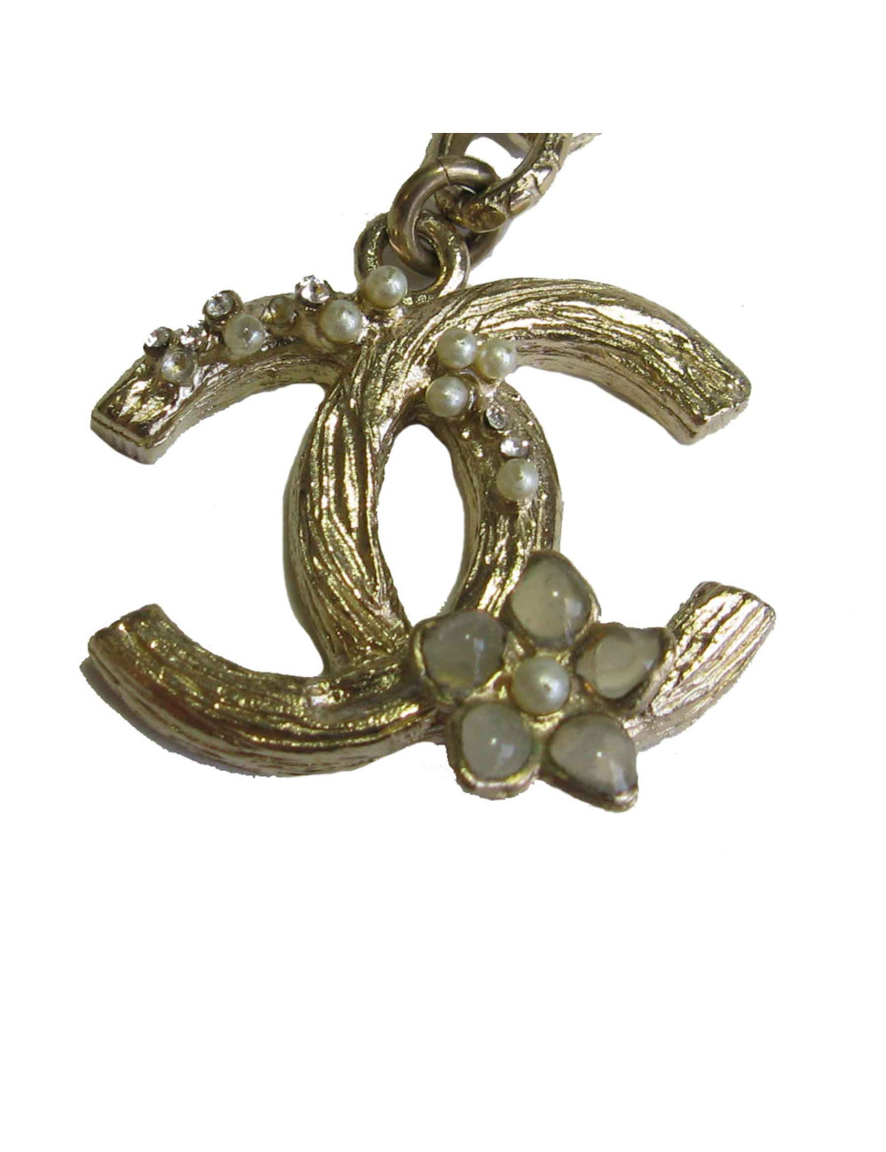 xxx Ceinture Couture CHANEL en métal doré or pâle, fleur en pâte de verre de couleur, perles nacrées et strass