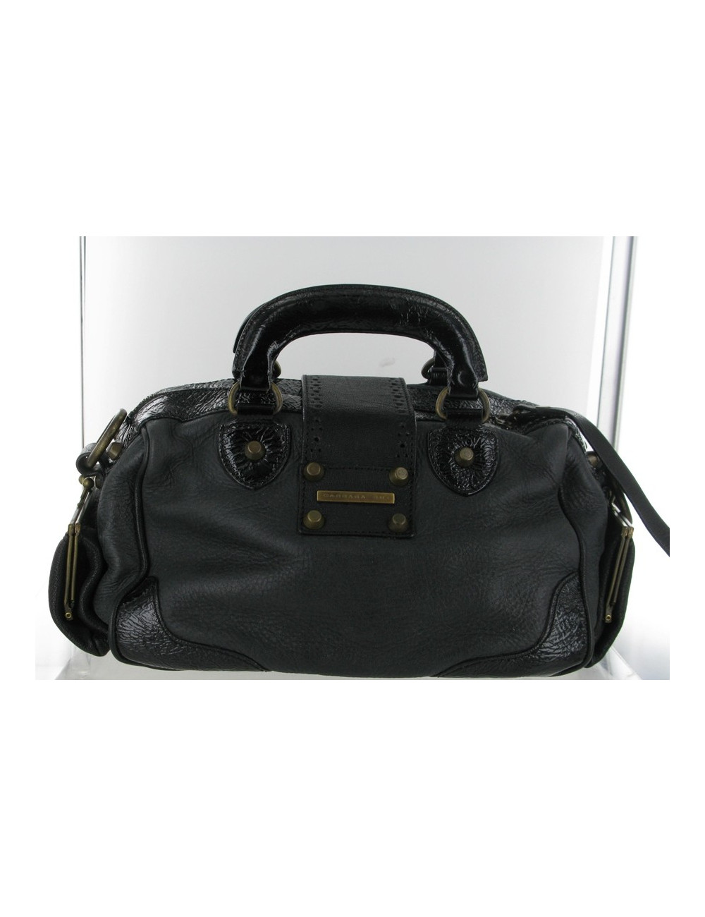Sac BARBARA BUI en cuir et cuir vernis noir