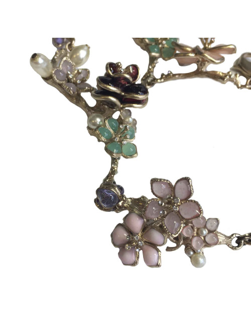 xxx Ceinture Couture CHANEL en métal doré or pâle, fleur en pâte de verre de couleur, perles nacrées et strass